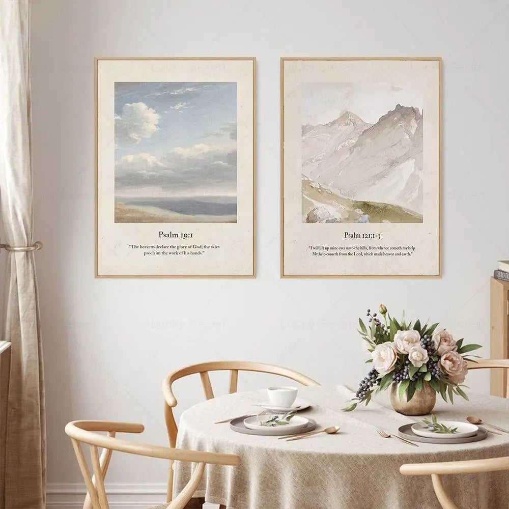Faith & Fig Vintage Landscape Scripture Wall Art – Psalms and John Bible Verses