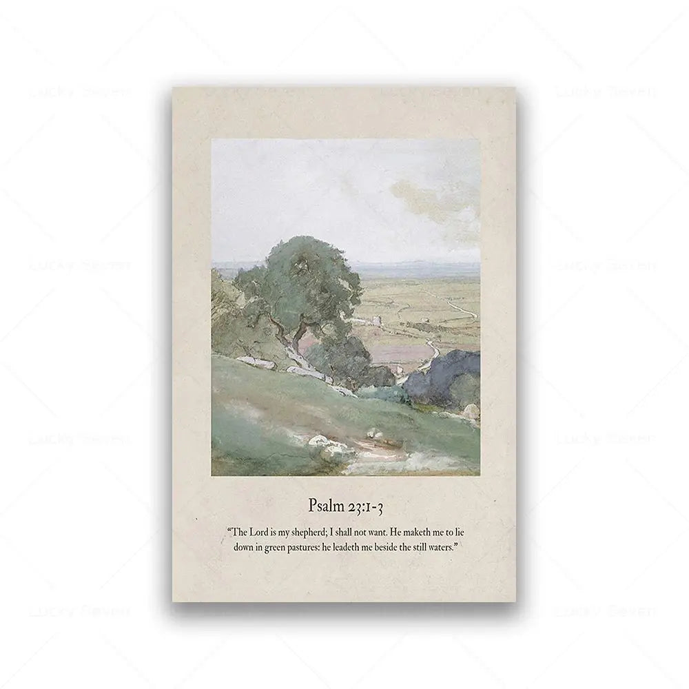 Faith & Fig Vintage Landscape Scripture Wall Art – Psalms and John Bible Verses