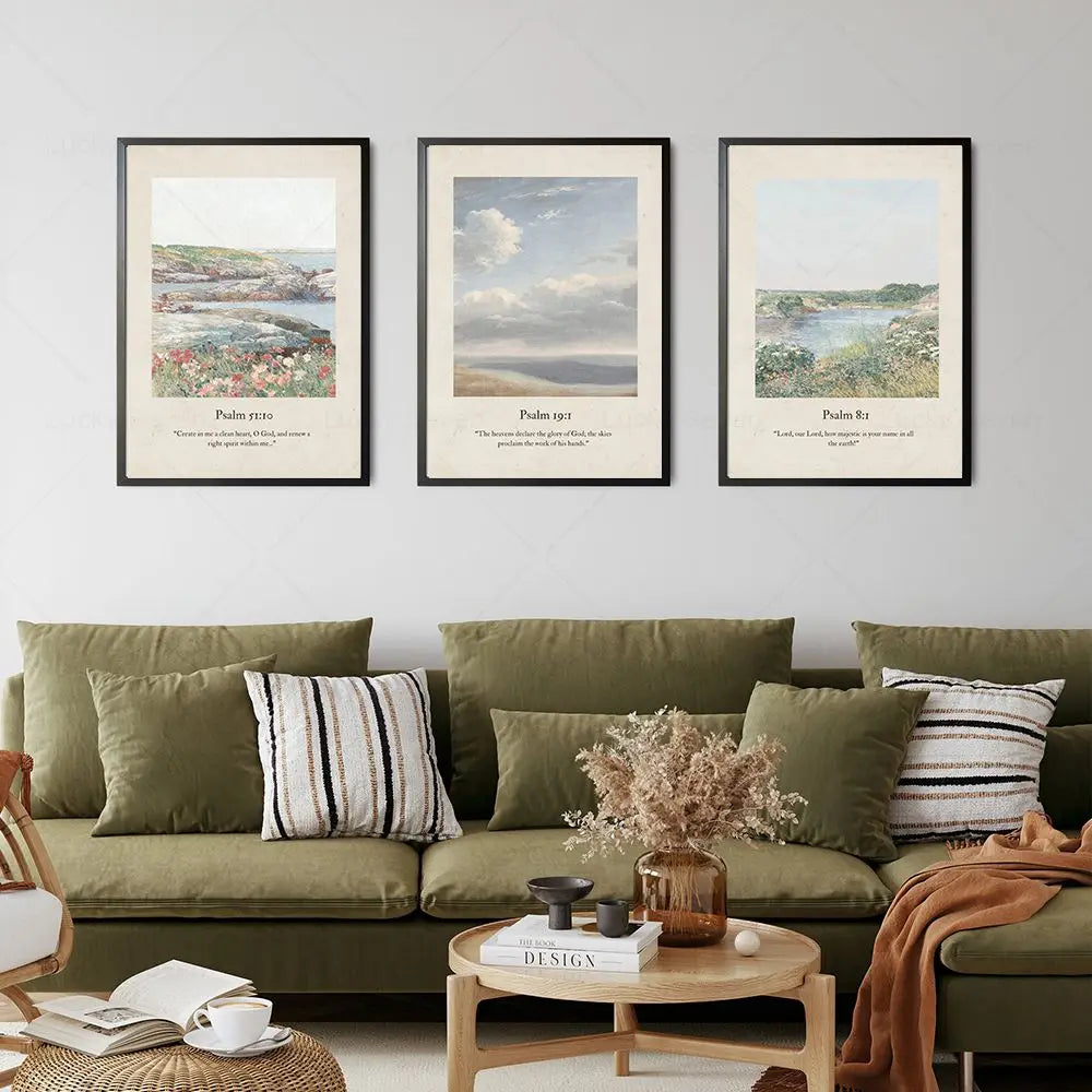Faith & Fig Vintage Landscape Scripture Wall Art – Psalms and John Bible Verses