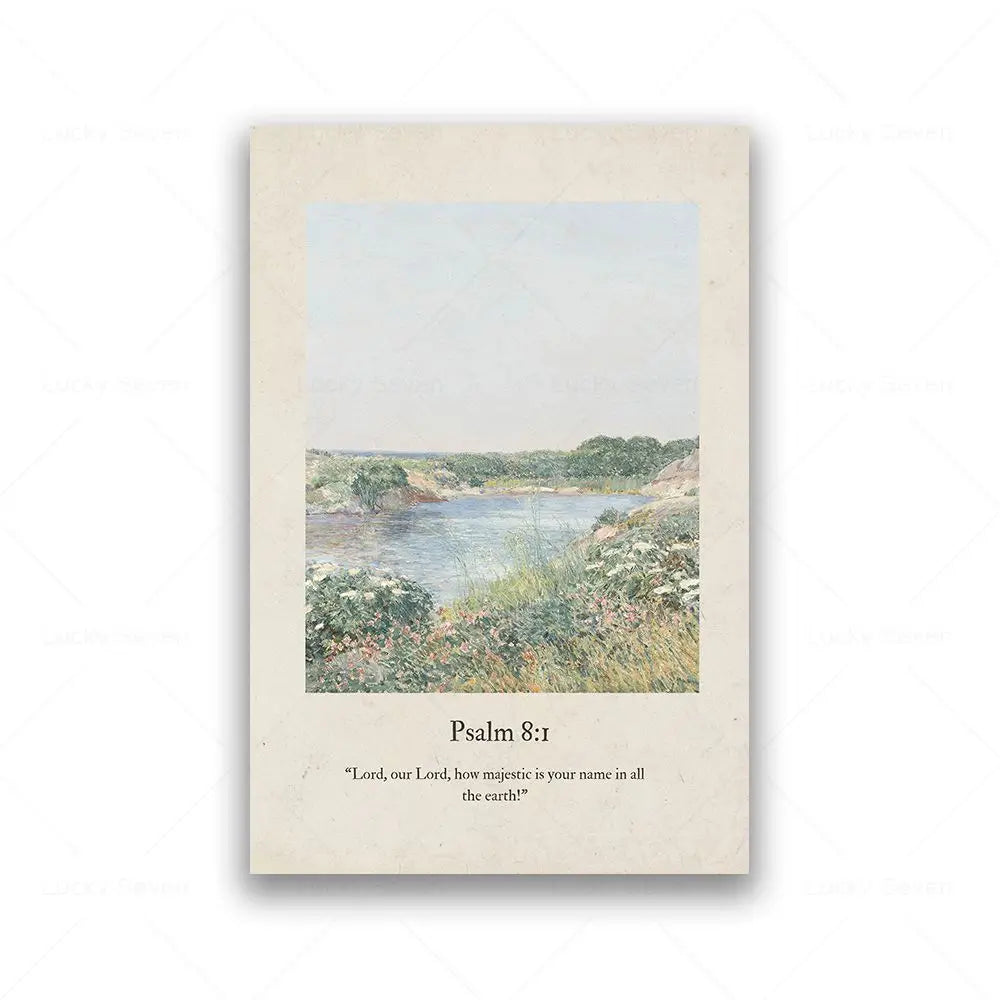 Faith & Fig Vintage Landscape Scripture Wall Art – Psalms and John Bible Verses