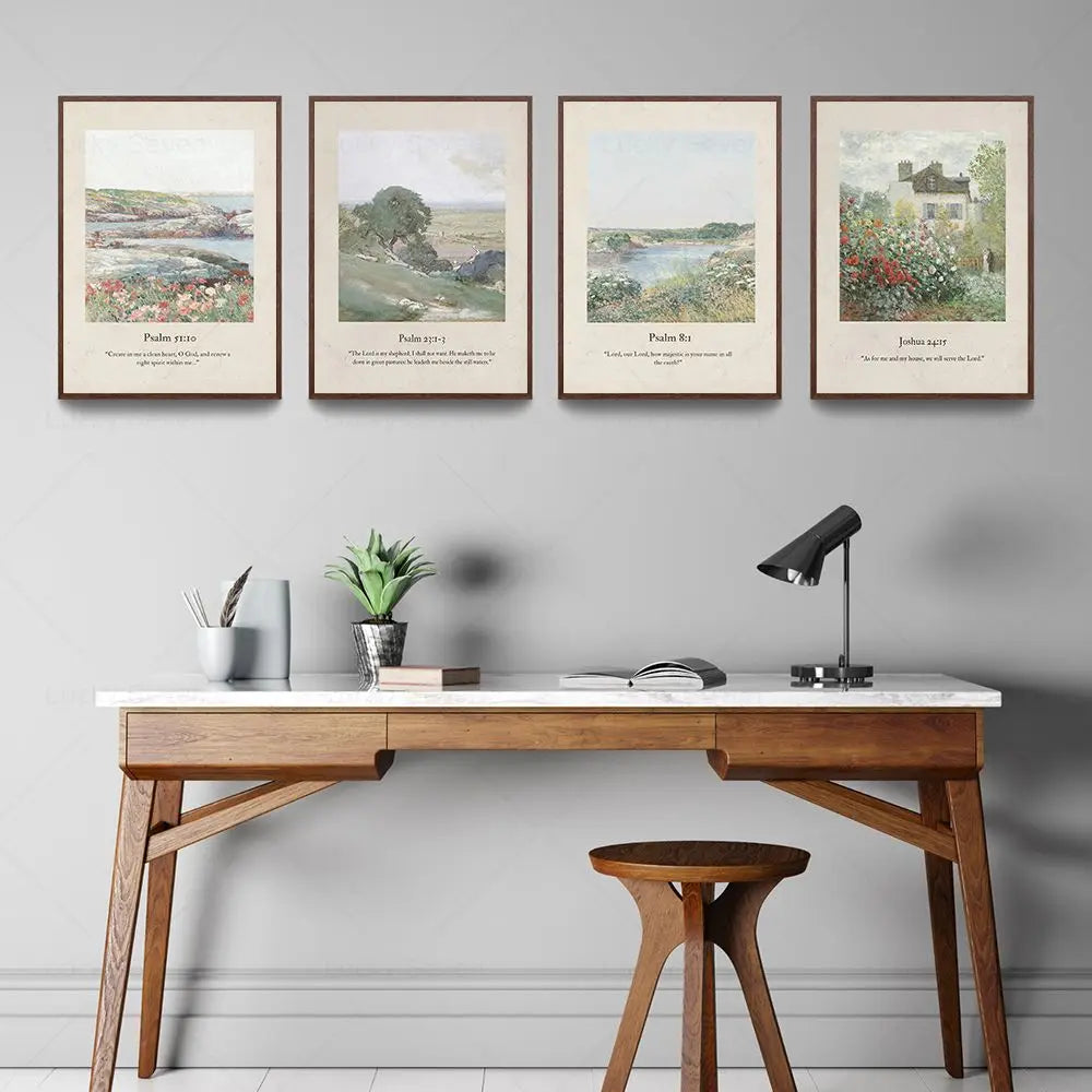 Faith & Fig Vintage Landscape Scripture Wall Art – Psalms and John Bible Verses