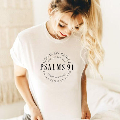 Faith & Fig "God Is My Refuge" Psalms 91 Christian T-Shirt