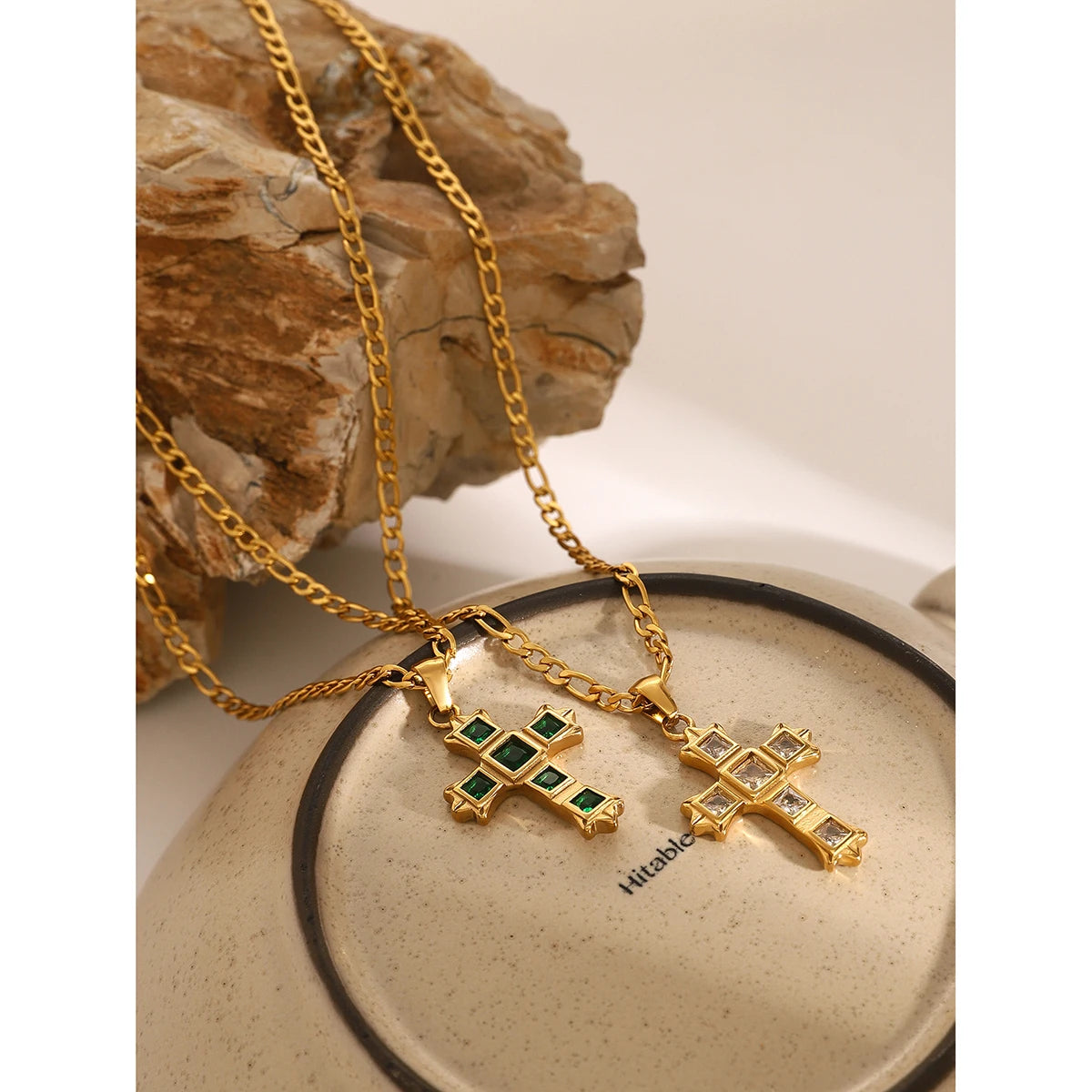 Faith & Fig Gold Cross Necklace – Christian Baptism Pendant Necklace