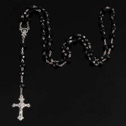 Faith & Fig 8mm Fashion Rosary Necklace – Christian Cross Pendant Long Chain Jewelry