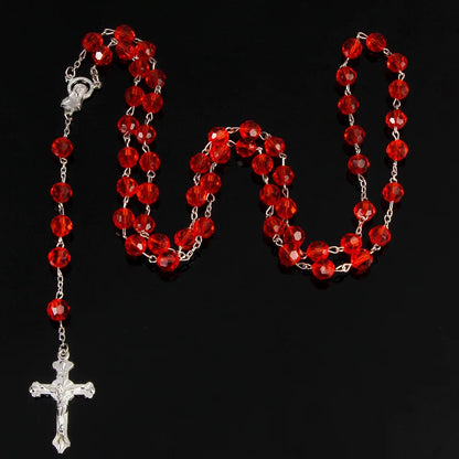 Faith & Fig 8mm Fashion Rosary Necklace – Christian Cross Pendant Long Chain Jewelry