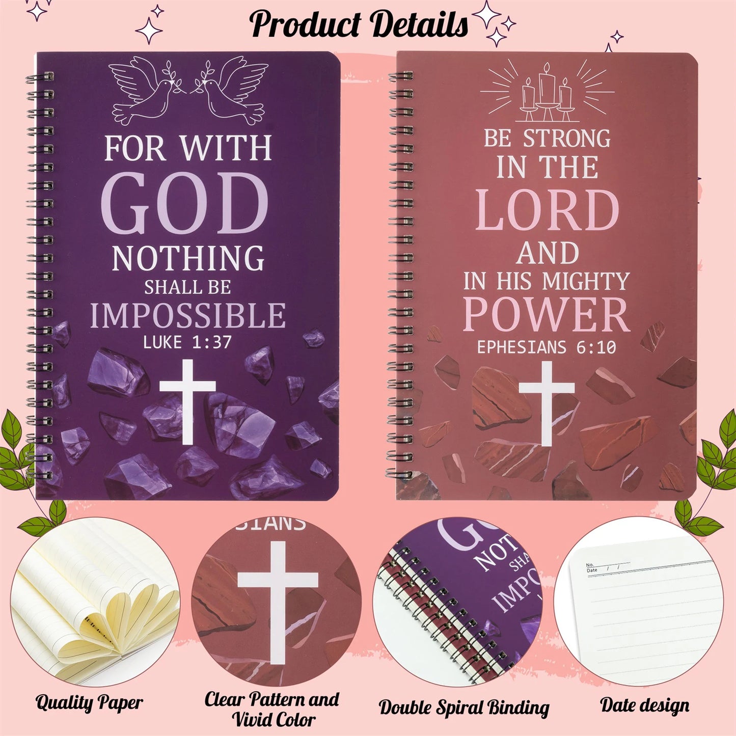 Faith & Fig 2PCS Cross Spiral Notebooks Set – Inspirational Christian Journals