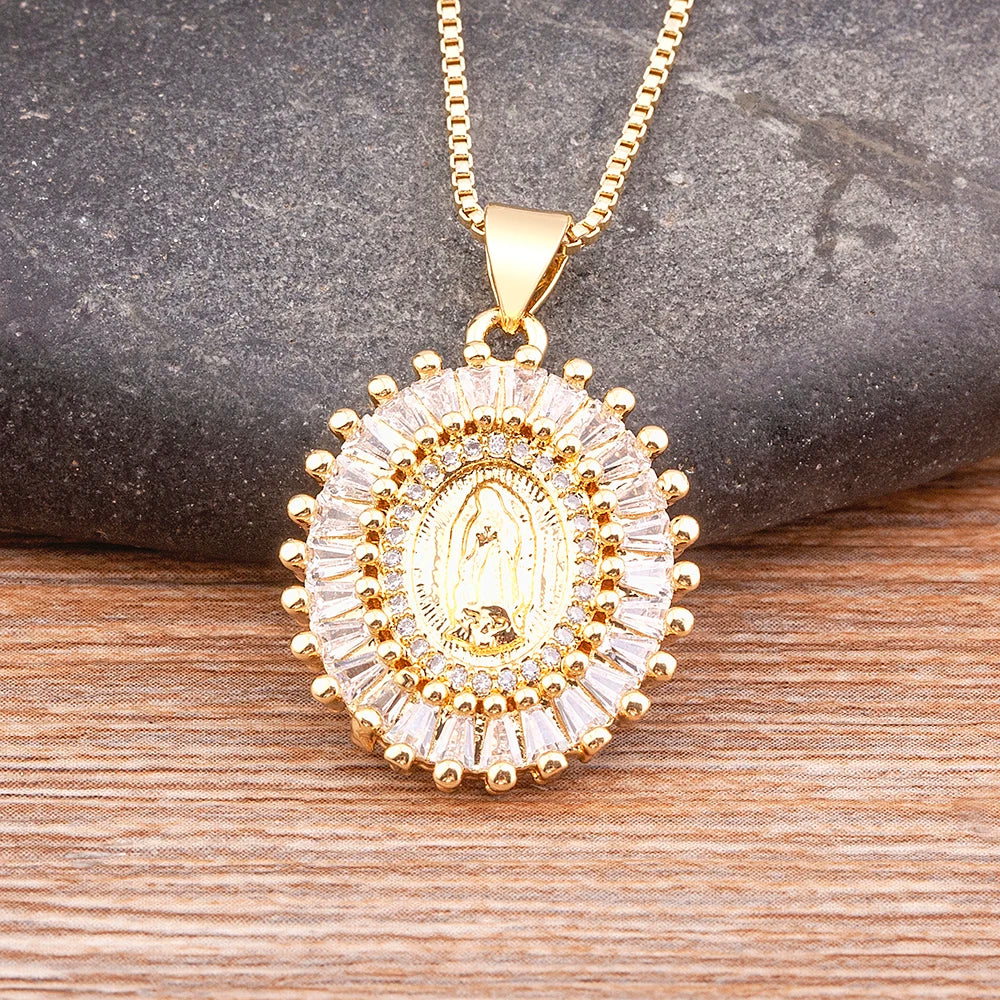 Faith & Fig Virgin Mary Cubic Zircon Pendant Necklace