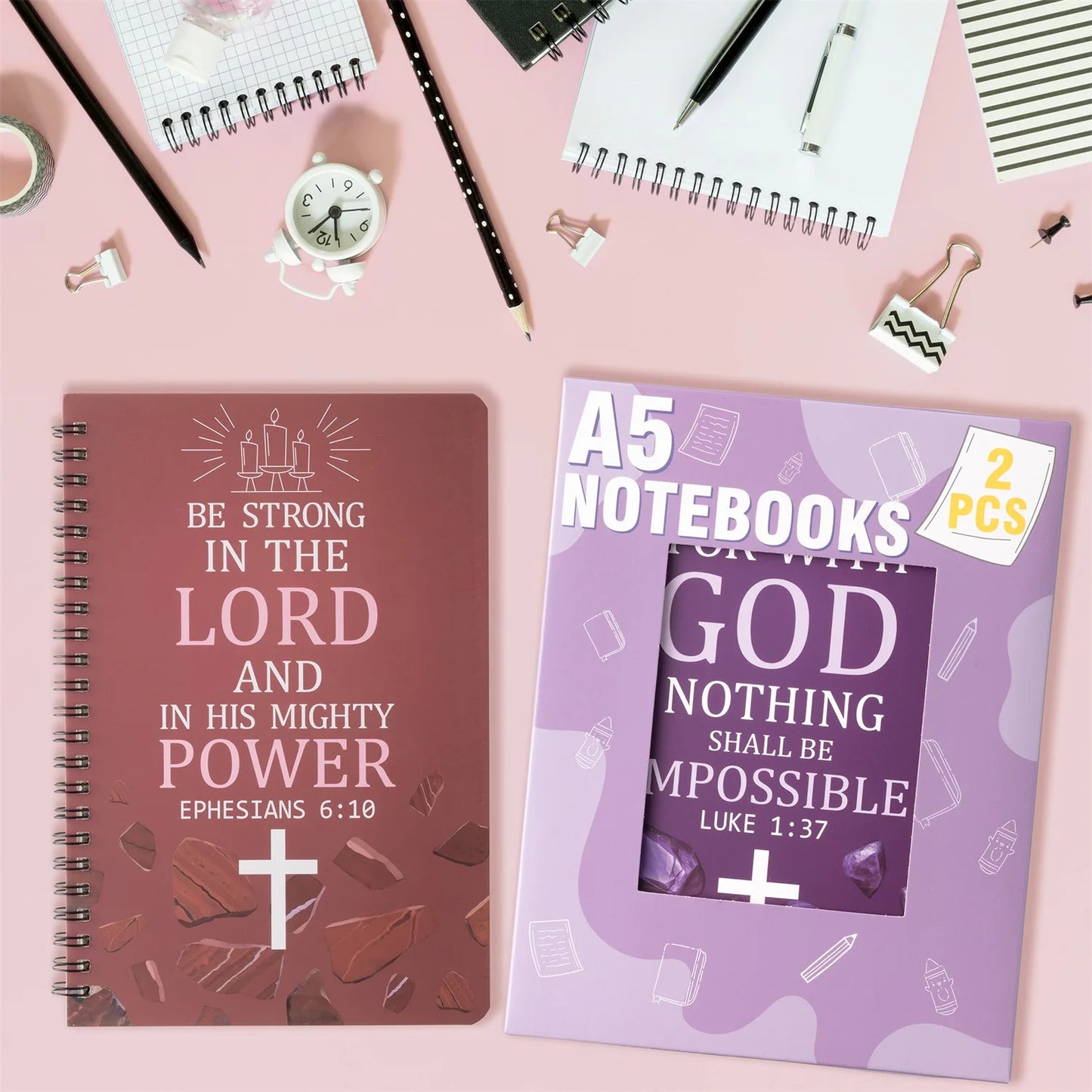 Faith & Fig 2PCS Cross Spiral Notebooks Set – Inspirational Christian Journals