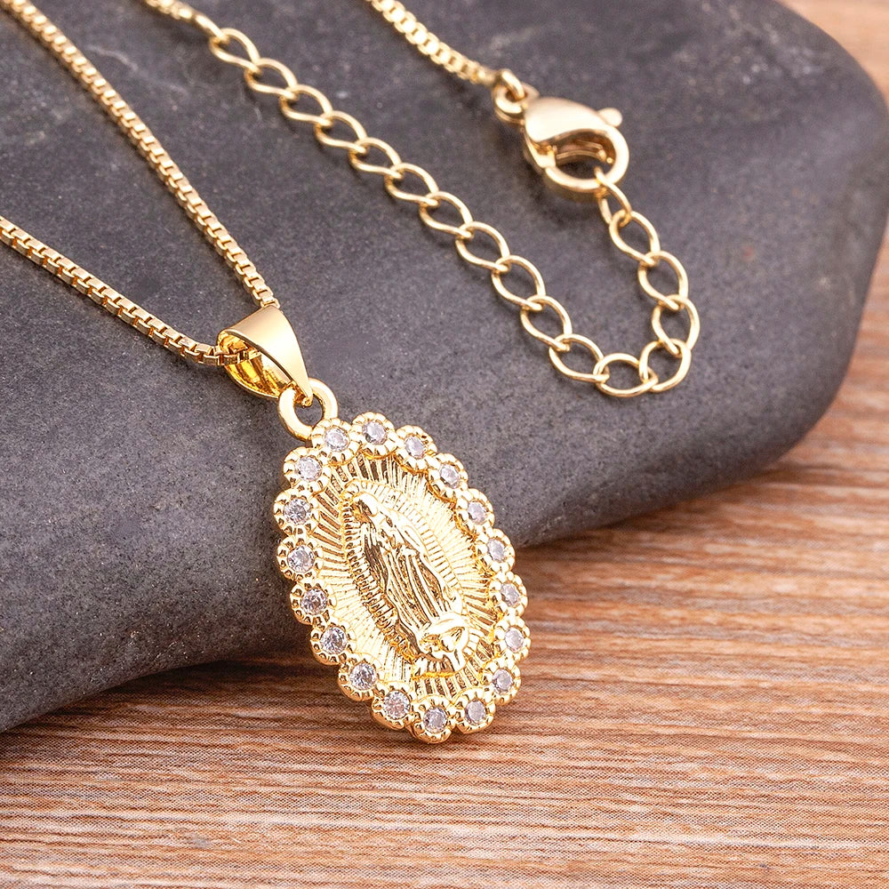 Faith & Fig Virgin Mary Cubic Zircon Pendant Necklace