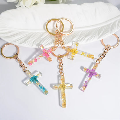 Faith & Fig Colorful Dried Flower Resin Cross Keychain