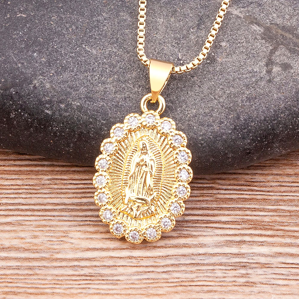 Faith & Fig Virgin Mary Cubic Zircon Pendant Necklace